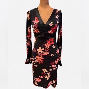 VTG Y2K Floral Black and Red Floral Hibiscus Women's Dress cruise vacation